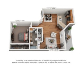 2nd Floor 1 Bed W/ Carport 210 floor plan